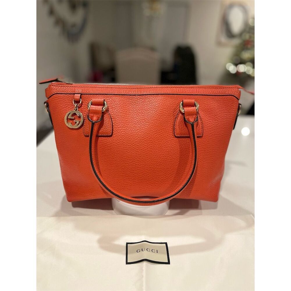Gucci Dollar Calfskin GG Charm Satchel Orange without Strap